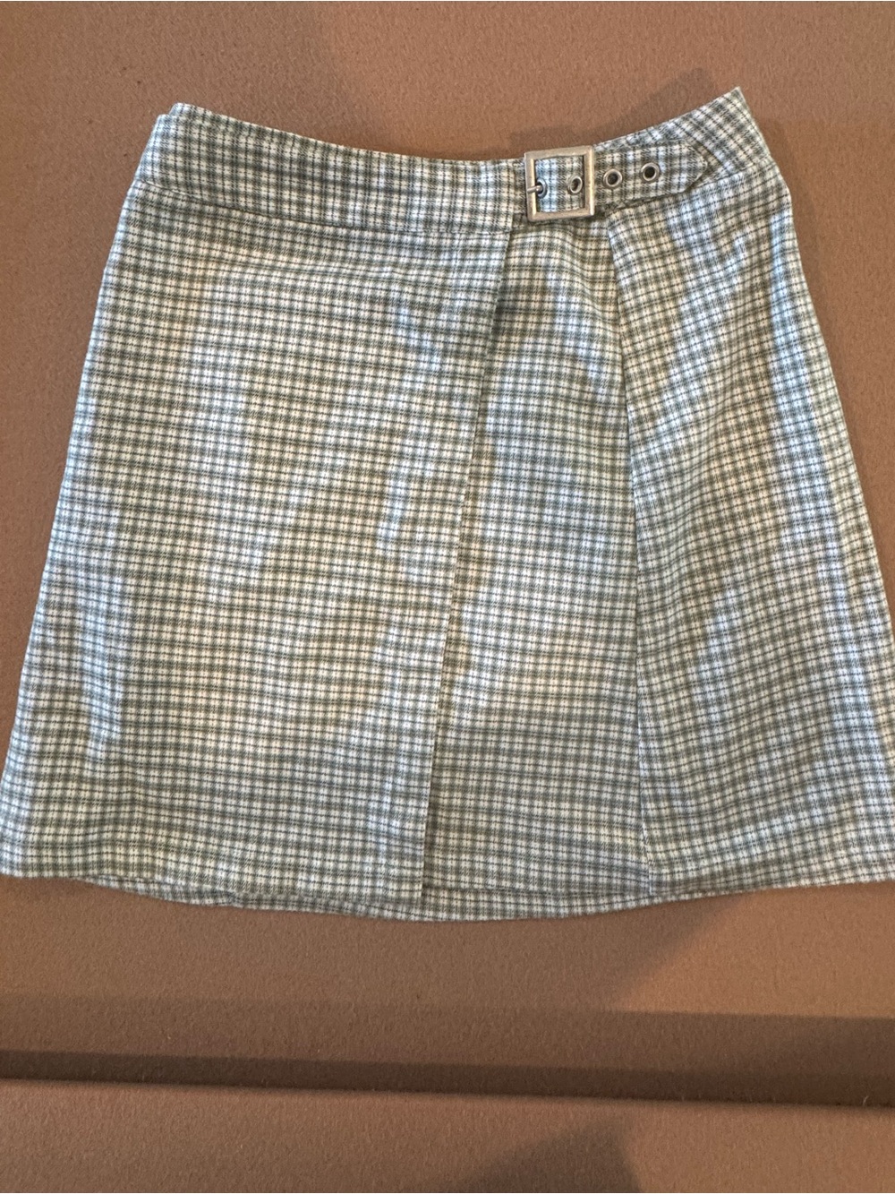 John Galt by Brandy Melville Green and Cream Plaid Mini Skirt